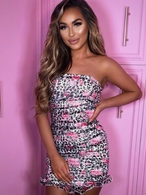 NWT Leopard Floral Ruffle Mini Dress XS Graduation Bridal Shower Brunch